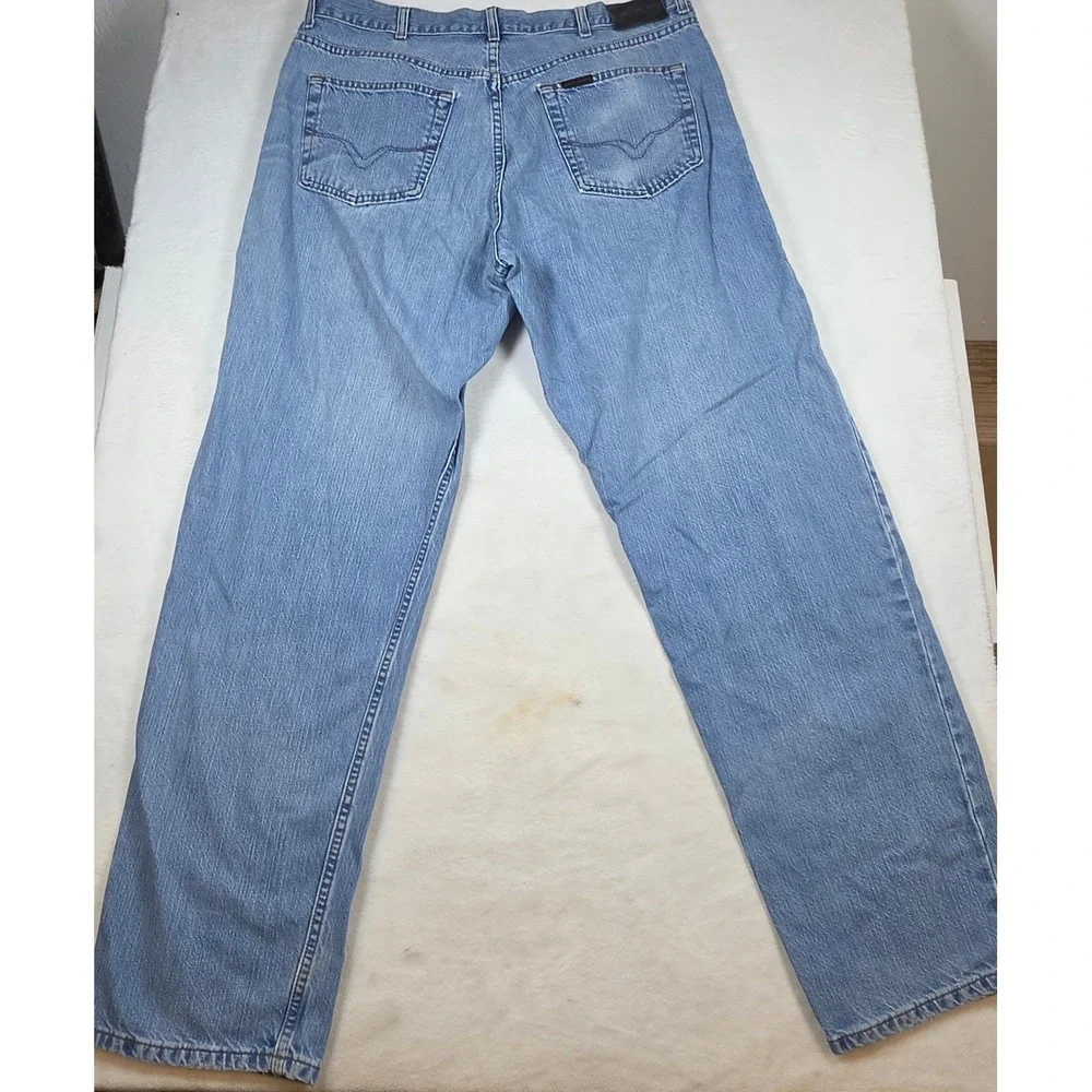 Harley Davidson Mens Relaxed Leg Jeans Light Wash‎ Denim Blue 38x34 A6319